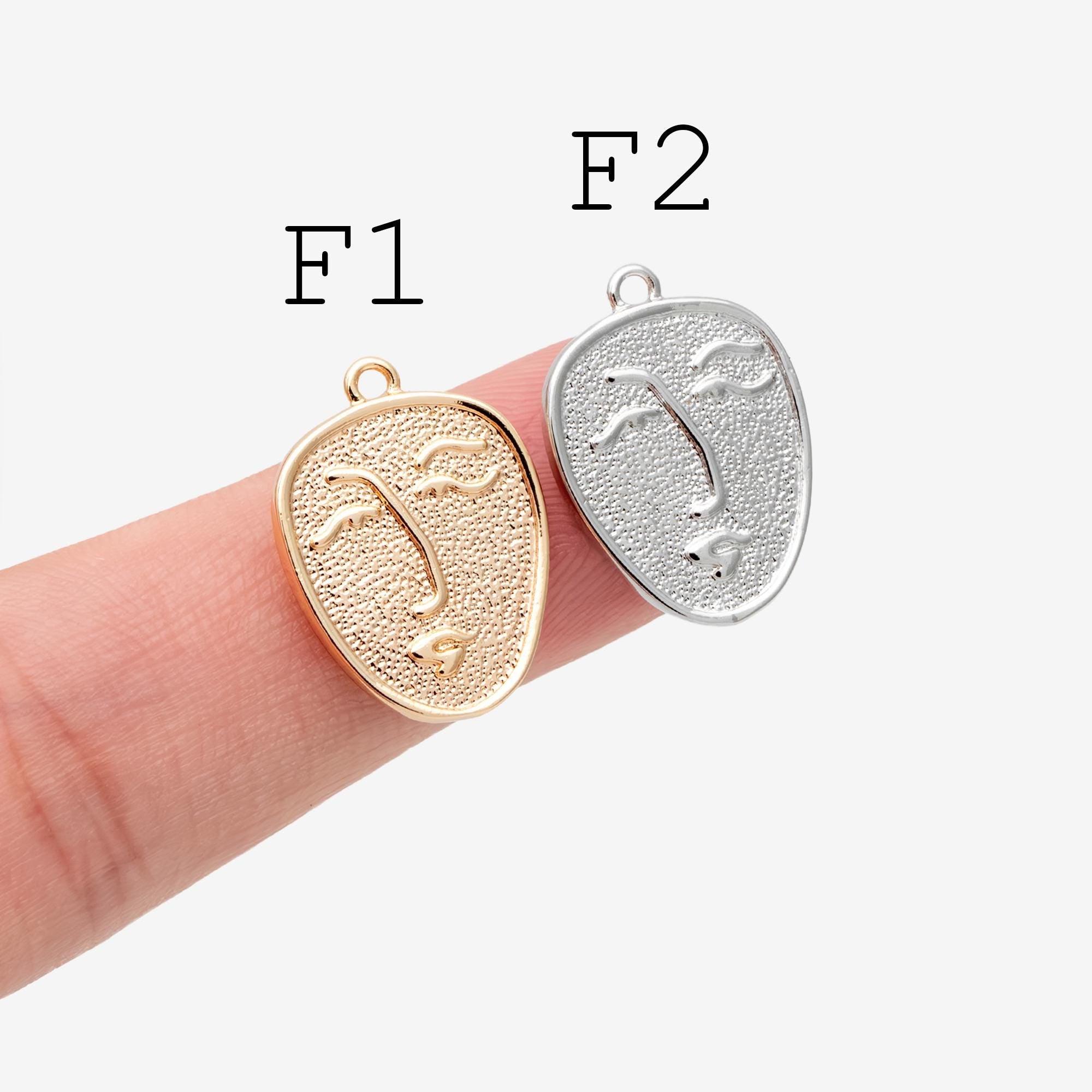4pcs Gold Medallion Charm Pendant 17x14mm, Face Charm, Jewelry Supply (GB-1603)